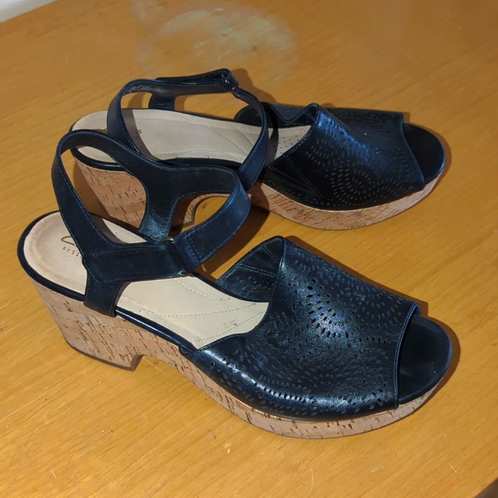 Clarks Artisan Cork Sole Platform Sandals Gem